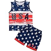 Woleroyir 4th of July Baby Boy Outfit Sleeveless Top and Solid Color Shorts American Flag Independence Day Clothes 1-6T