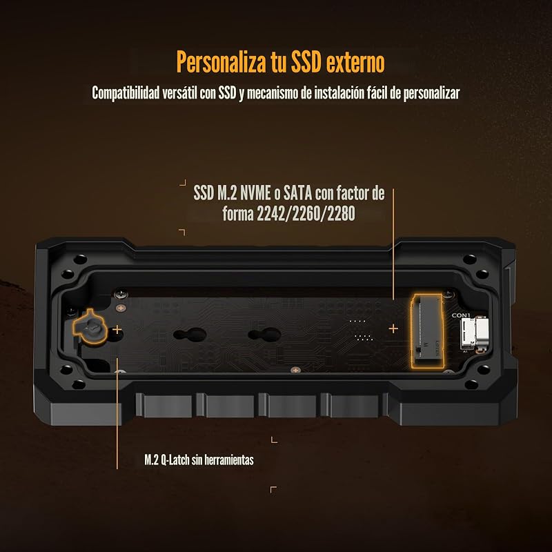 TUF Gaming A2 - Caixa SSD, USB-C 3.2, 20 Gbps, IP68, MIL-STD-810H