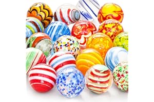 FUTUREPLUSX 20PCS Handmade Glass Marbles, Colorful Round Marbles 16mm/0.6inch Unique Marlbes for Kids Marble Game Decoration 