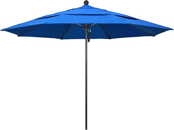 Amazon Com California Umbrella 11 Round Aluminum Fiberglass Umbrella Pulley Lift Bronze Pole Olefin Royal Blue Fabric Chandeliers Garden Outdoor