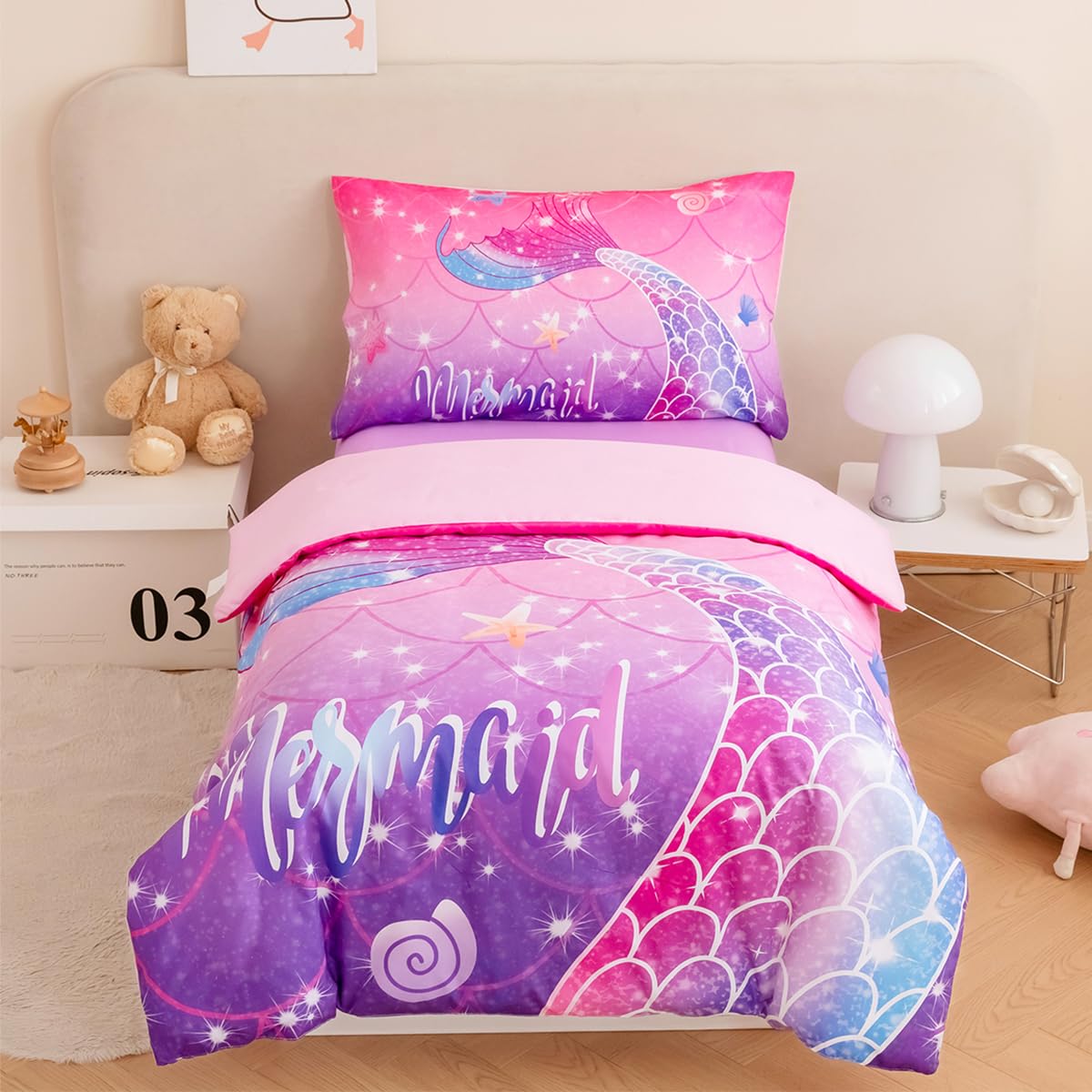 STYHO Pink Purple Mermaid Bedding Sets Double 3 Pieces Colorful Rainbow Duvet Cover Set for Girls Soft Gradient Tie Dye Kids Bedding Duvet Set(Pink Purple Mermaid, Double) — image 1