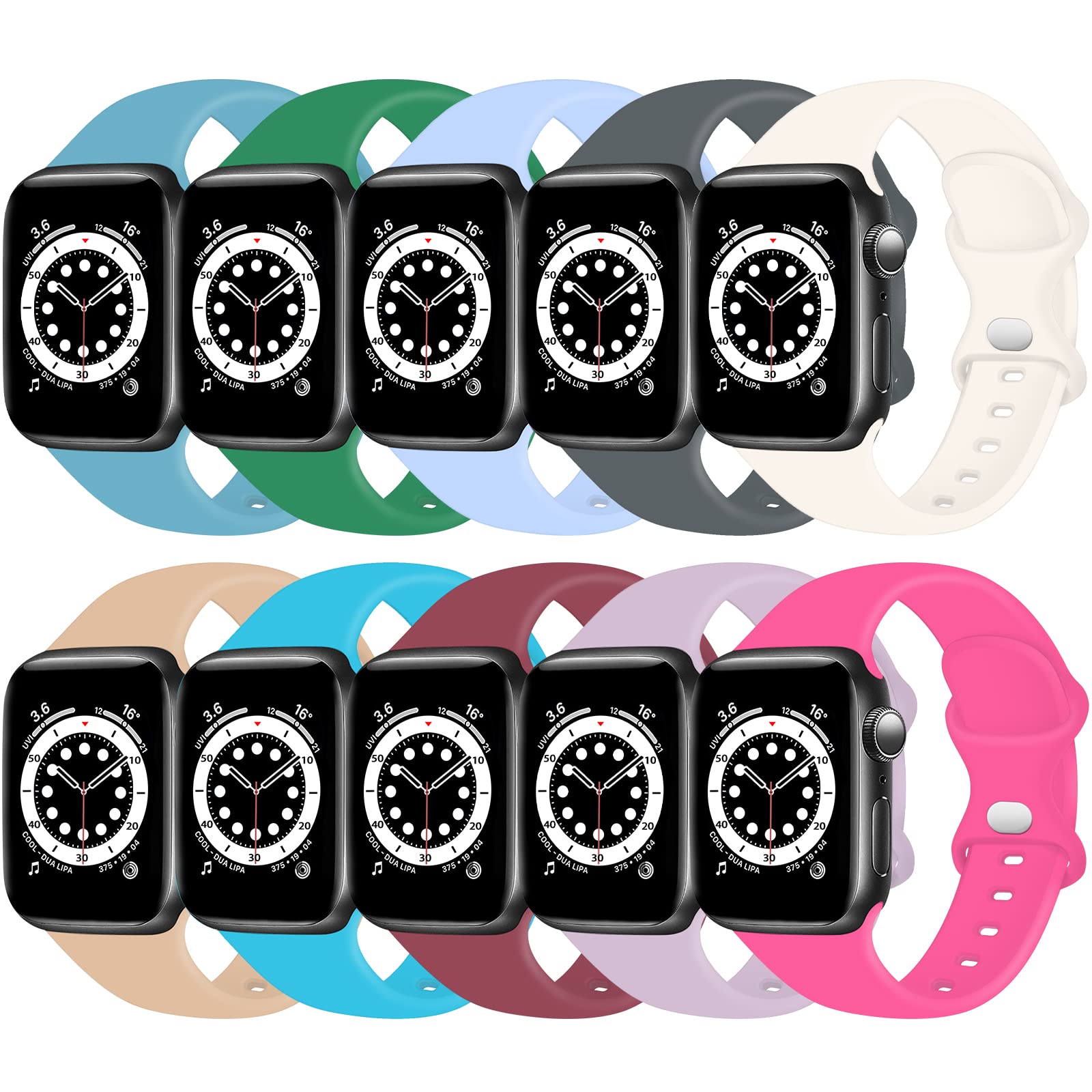 TopPerfekt Silicone Strap Compatible with Apple Watch Strap 38mm 40mm 41mm, Serie 11/10 42mm, Silicone Replacement Watch Band for iWatch Serie 10 9 8 7 6 5 4 3 2 SE Ultra(38mm/40mm/41mm-S/M, 10-Pack)
