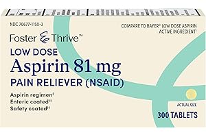 Foster & Thrive Aspirin Low Dose 81 mg, Enteric Coated Tablets, Doctor Recommended, Secondary Prevention of Cardiovascular Di