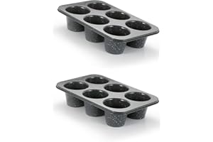 Monfish 2PCS Deep Jumbo Muffin Pan 6 Cup Carbon Steel Black Stone non Stick Coating Muffin Tin 3.5diax3 cup