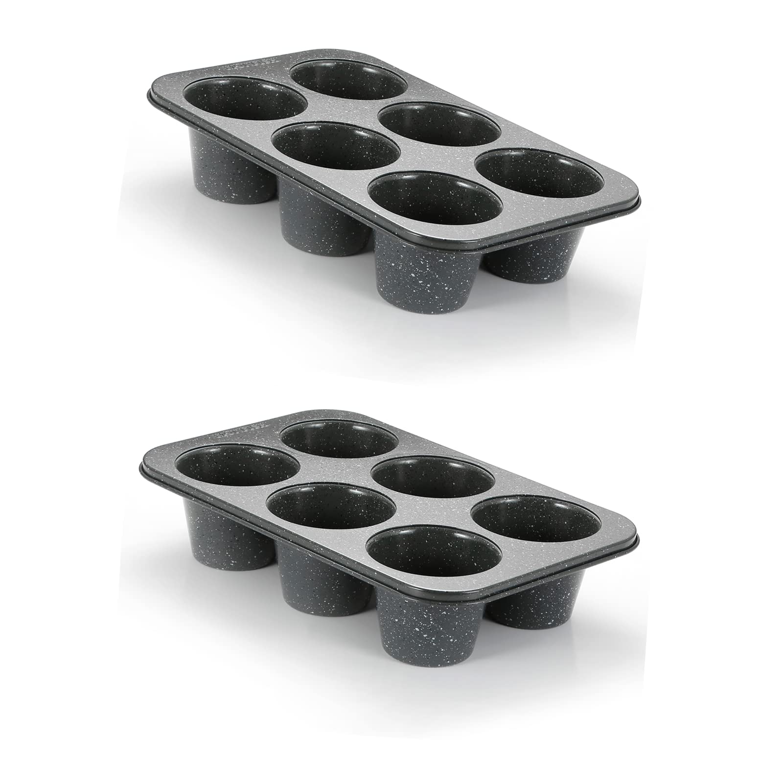 Photo 1 of Monfish 2PCS Deep Jumbo Muffin Pan 6 Cup Carbon Steel Black Stone non Stick Coating Muffin Tin 3.5diax3 cup