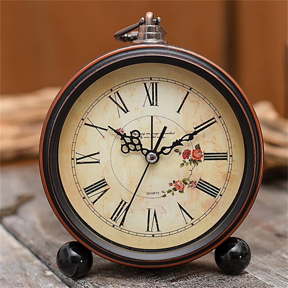 Alarm Clock Clock Clock Vintage Retro Old Fashion Decorative Quiet Non Tick Sweep Second Hand Quartz Analog Arabic Numerals Roman Numerals Metal Frame Desk Clock Battery Operated Loud Alarm (F)