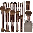 MAANGE 20 PCS Foundation Makeup Brush Set, Double-ended Kabuki Brush Contour for Liquid Powder Concealer Cream Blending Blush Makeup Tools (Brown)