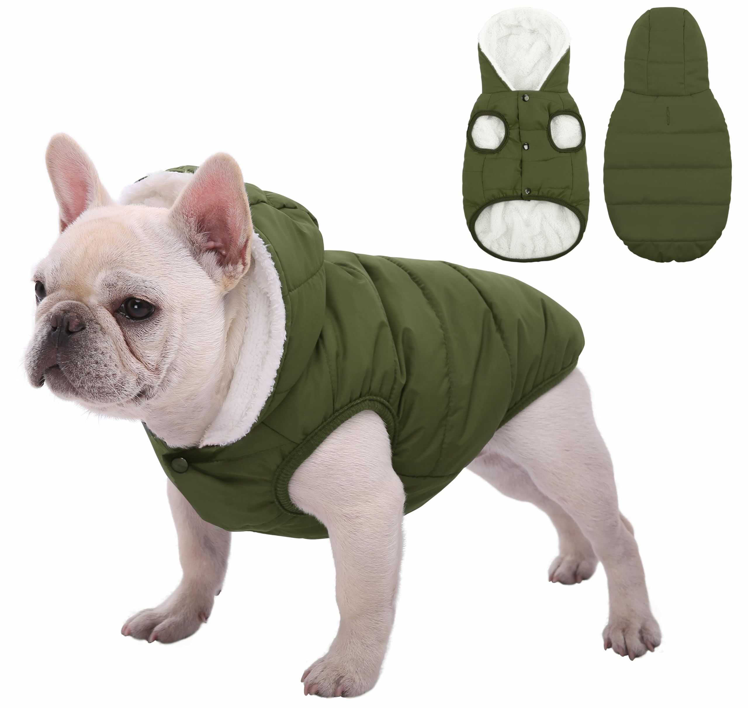 Fleece Hoodie, Windproof Waterproof Coat, Winter Warm Jacket, Cold Weather Pet Apparel Clothes Vest for Small Medium Large Dogs (XXL, Green) Image