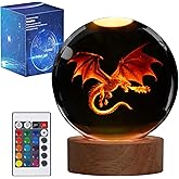 POSSHE Dragon Night Light, 3.15 Inch (80mm) K9 Crystal 3D Lamp with Remote 16 Color for Birthday Xmas Cool Figurines Dragon G