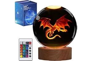POSSHE Dragon Night Light, 3.15 Inch (80mm) K9 Crystal 3D Lamp with Remote 16 Color for Birthday Xmas Cool Figurines Dragon Gifts for Room Decor Boys Girls