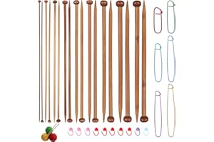9 Pairs Bamboo Knitting Needles Set, Single Point Long Straight Wooden Knitting Needles with 16 Pins for Beginners Enthusiast