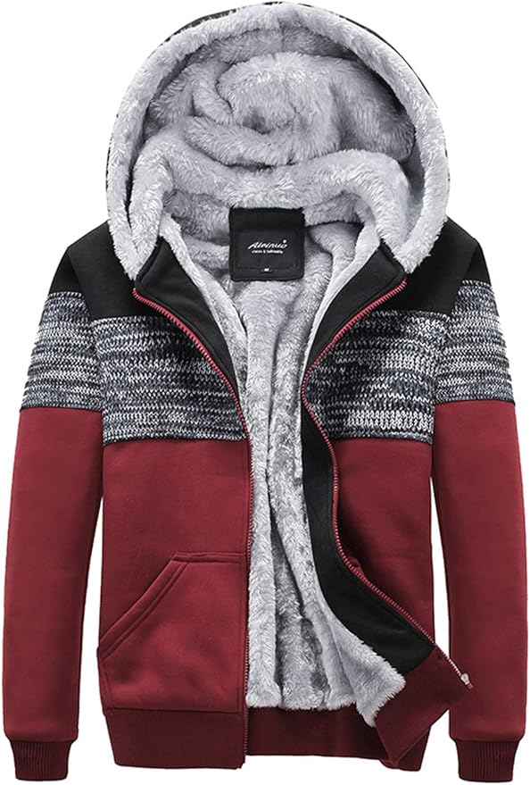 Tohopu Men's Warm Sherpa Lined Hooded Sweatshirt Full Zip Fleece