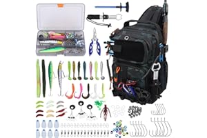 VKVXCLON Fishing Backpack with Tackle Boxes,Waterproof Fishing Shoulder Bag for Fishing Gear,Fish Sling Bag with Fishing Lures Kit,Fish Hook Remover Tool,Fish Lip Gripper,Fishing Plier,Gifts for Men (Green)