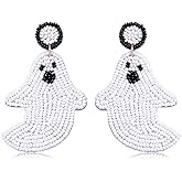 NVENF Halloween Earrings Spooky Beaded Ghost Pumpkin Dangle Earrings for Women Handmade Bead Drop Earring Studs Costume Themed Party Jewelry Gifts (Ghost)