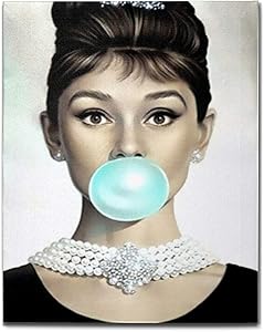 simono Audrey Hepburn Blue Bubble Gum Canvas Wall Art for Home Decor, Modern Wall Artwork Bathroom Bedroom Living Room Wall Decoration