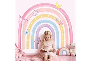 wondever Large Watercolor Rainbow Wall Stickers Butterfly Peel and Stick Wall Art Decals for Baby Nursery Kids Room Girls Bed