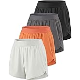 Real Essentials 4 Pack: Women's 3" Dry-Fit Dolphin Running Shorts with Pockets-Athletic Gym Workout Basketball Sports Shorts