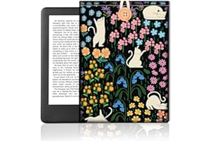 Doodlream Kindle Sleeve Case Bag with Button, Cat Flower Waterproof Carrying Sleeve Case for 7" Oasis/6.8" Paperwhite/Touch/e-Reader, Kitty Floral Memory Fabric Protective Cover Pouch Bag