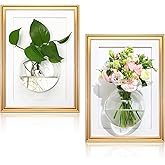 Chunful 2 Set Wall Hanging Planter Propagation Station with Wood Picture Frame and Glass Flower Vase for Hydroponics Plants Home Office Bathroom Living Room Decor