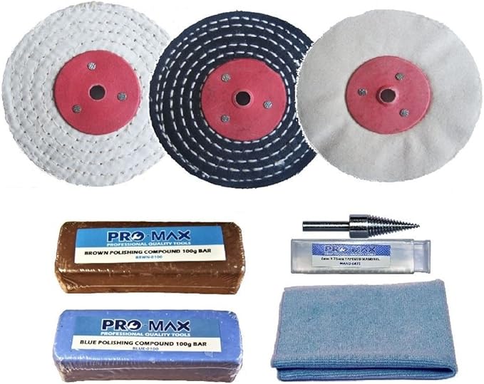 ProMax Aluminium Alloy Brass Metal Polishing Kit 7pc 4" x 1/2