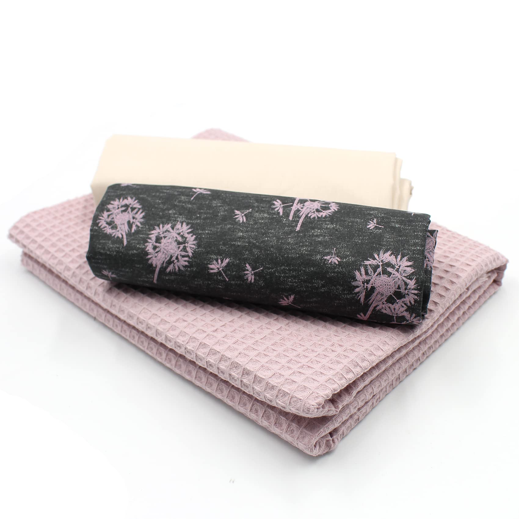 VmG-Store Waffle Pique + Cotton Fabric Set, 100% Cotton, Waffle, Plain, Design, Dandelion Rose Set32 — image 1