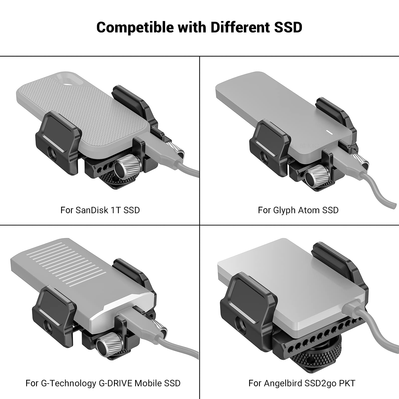 SMALLRIG SSD Mount Bracket SSD Holder for Samsung T5, for SanDisk, Compatible with Cage for BMPCC 4K & 6K, for Z Cam E2 & for Sigma fp, for iPhone 15 Pro Max Phone Cage