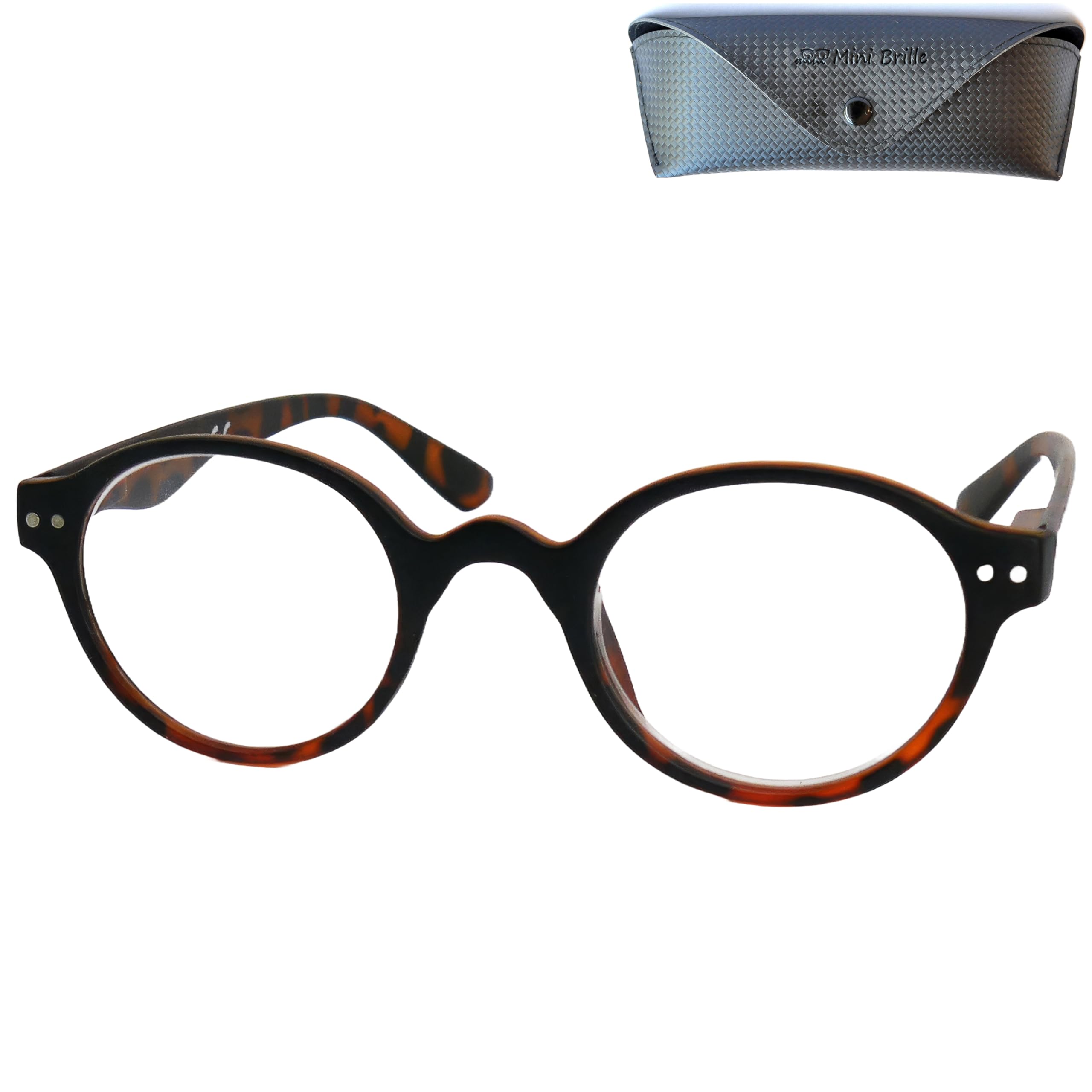 Mini Brille - Professor Style Reading Glasses with Round Oval Lens, FREE Case, Vintage Plastic Frame (Black-Brown), Women and Men Retro Reading Glasses + 1.00 Magnification