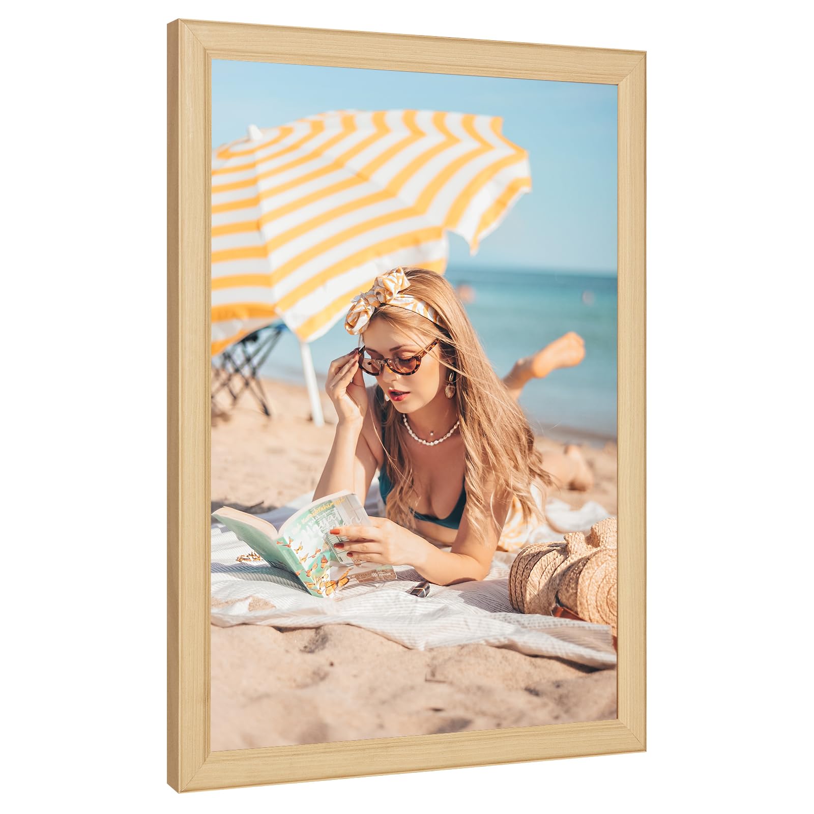 Photo 1 of 20x28 Wood Frame, Rustic Natural Wooden 28x20in Poster Picture Frame, Modern Beige Woodgrain 20 x 28inch Gallery Wall Photo Frame with HD Plexiglass, Horizontal Vertical Wall Mounting Display 1pcs