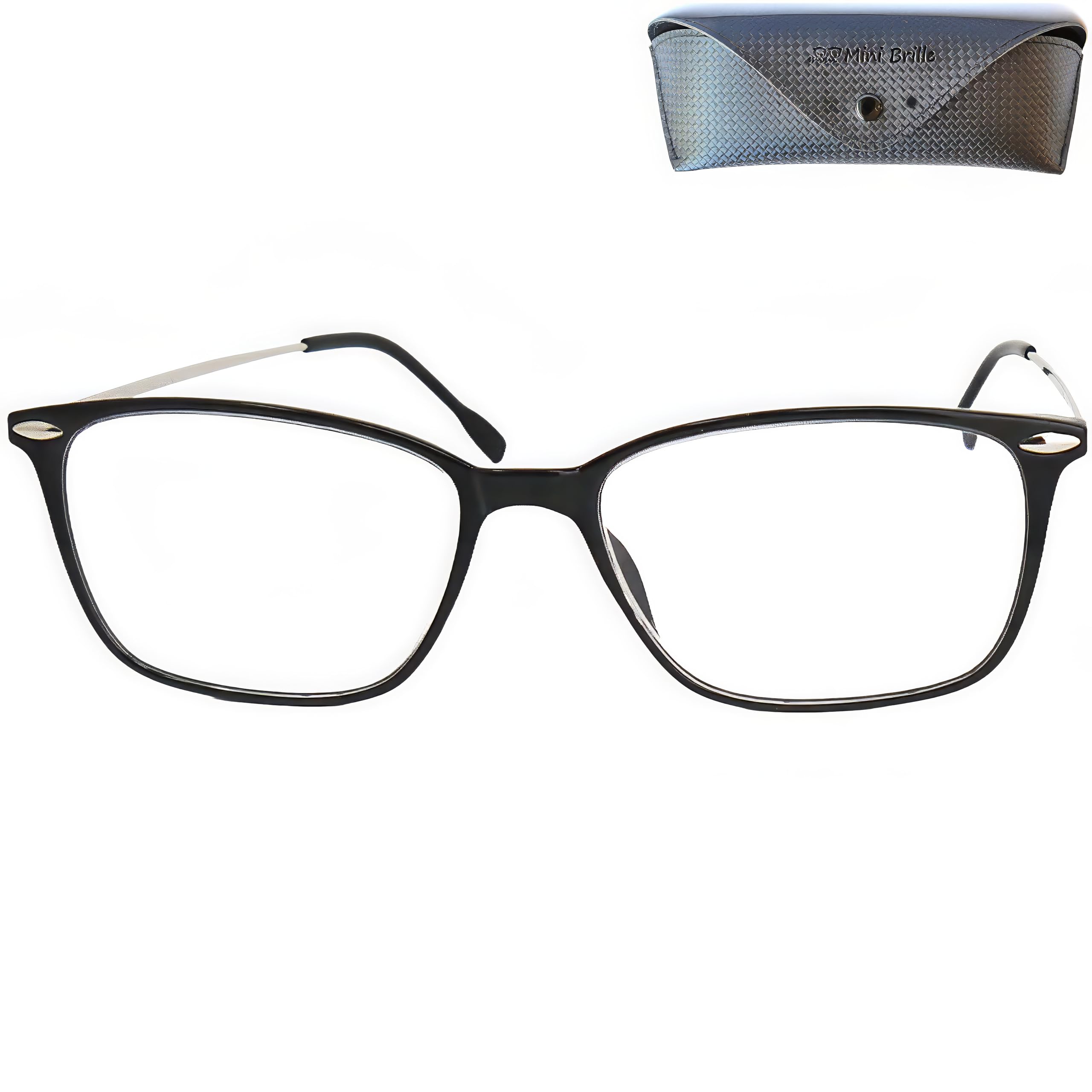 Mini Brille - Rectangular Lightweight Reading Glasses, FREE Case, Plastic Frame (Black) with Metal Temples, Reading Aid Men and Women +2.50 Magnification