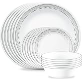 Corelle Vitrelle 18-Piece Service for 6 Dinnerware Set Triple Layer Glass and Chip Resistant, Lightweight Round Plates and Bowls Set, Mystic Gray