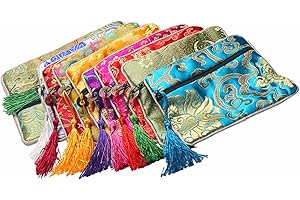 Kichvoe 10 Pcs Chinese Style Drawstring Jewelry Pouch Set, Buddha Beads Storage Color Assorted style
