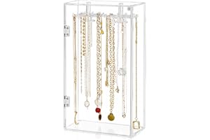 Jenseits Necklace Holder Organizer, Acrylic Jewelry Holder Stand, Rotation Clear Jewelry Storage Hanging W/ 24 Hooks, Dustproof Long Necklaces Pendant Bracelets Display Case Box Gift for Women, Girls