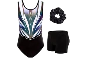 JiAmy Gymnastics Leotards for Girls, Sparkling Girls Gymnastics Outfits with Shorts for Kids 3-12 Years
