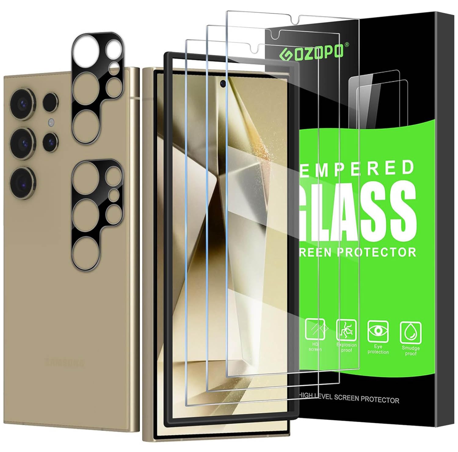 Photo 1 of 3+2 Pack Tempered Glass Screen Protector for Samsung Galaxy S24 Ultra (Not for S24/S24+/S24 FE) - Ultra HD Clear, Anti-Scratch, Bubble-Free, Easy Installation