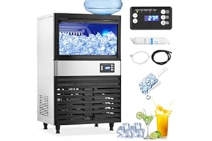 KOKEBREN Commercial Ice Maker Machine, 120lbs/24H Under Counter Ice Maker Machine Stainless Steel with 26lbs Ice Storage Bin, Freestanding Ice Maker for Restaurant Bar Home Office Cafe, 2 Water Inlet Modes