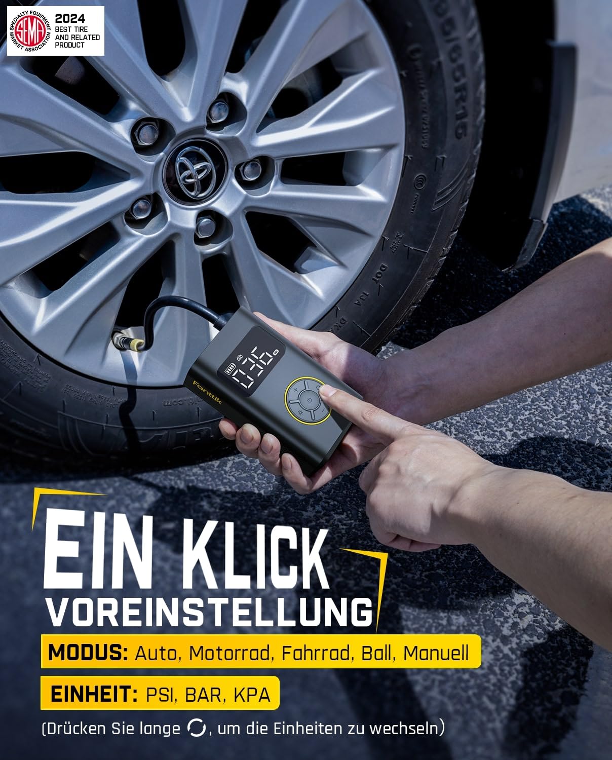 Fanttik X9 Pro Tragbare Elektronische Luftpumpe, 1 Min Schnelles aufblasen Elektrische Kompressor, 10,3 BAR/150 PSI Luftkompressor mit LED-Licht für Fahrrad, Auto, Motorrad und Ball-Klassisch Schwarz 5