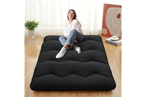 LULUWAY Japanese Futon Mattress, Queen Size Foldable Japanese Style Floor Mattress Roll Up, Tatami Mat, Camping Mattress Pad, Black