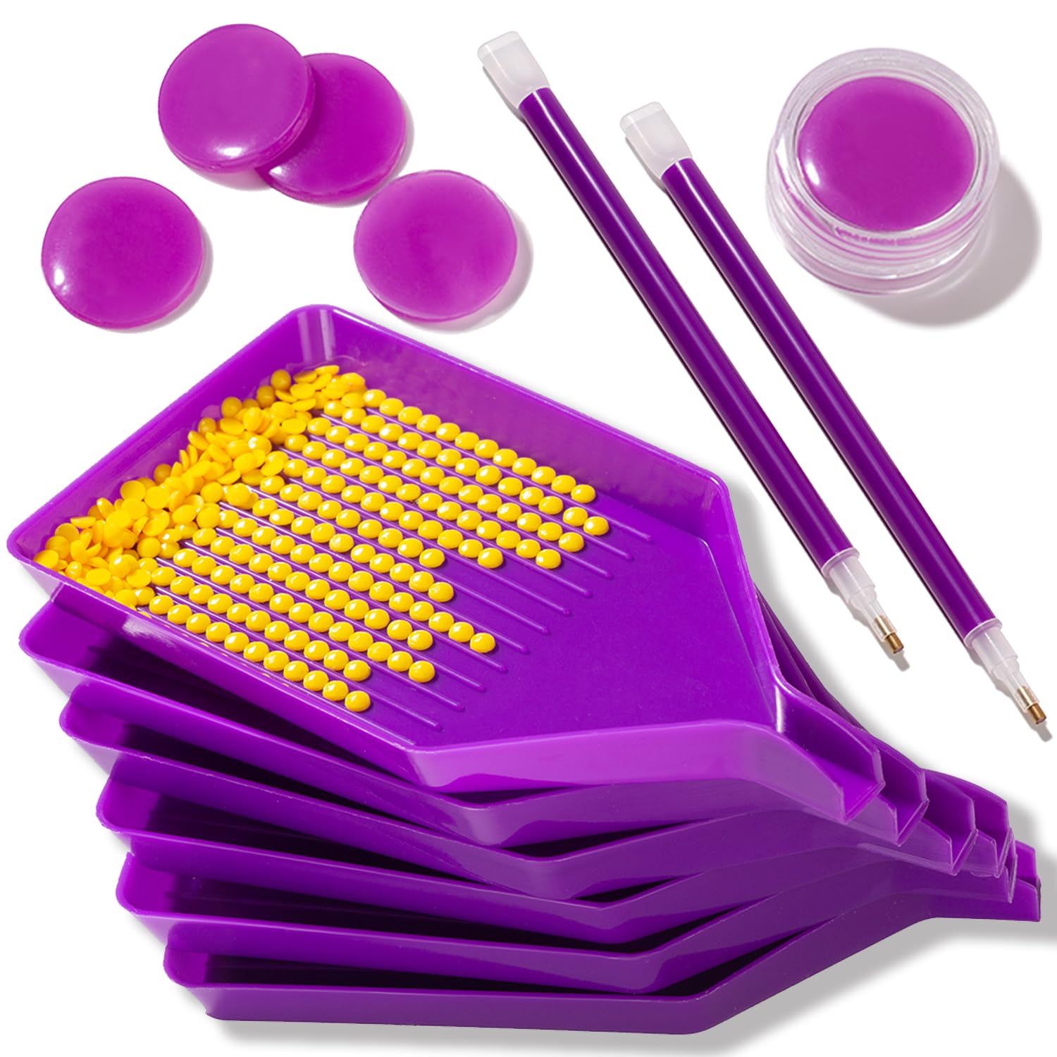 Photo 1 of 13pcs Diamond Painting Art Accessories, V-Shaped Corner Opening Diamond Art Trays Kits for Adults with Diamond Painting Pen and Wax Glue, Rhinestone Bead Tray for Diamond Painting Dotz Tools Storage