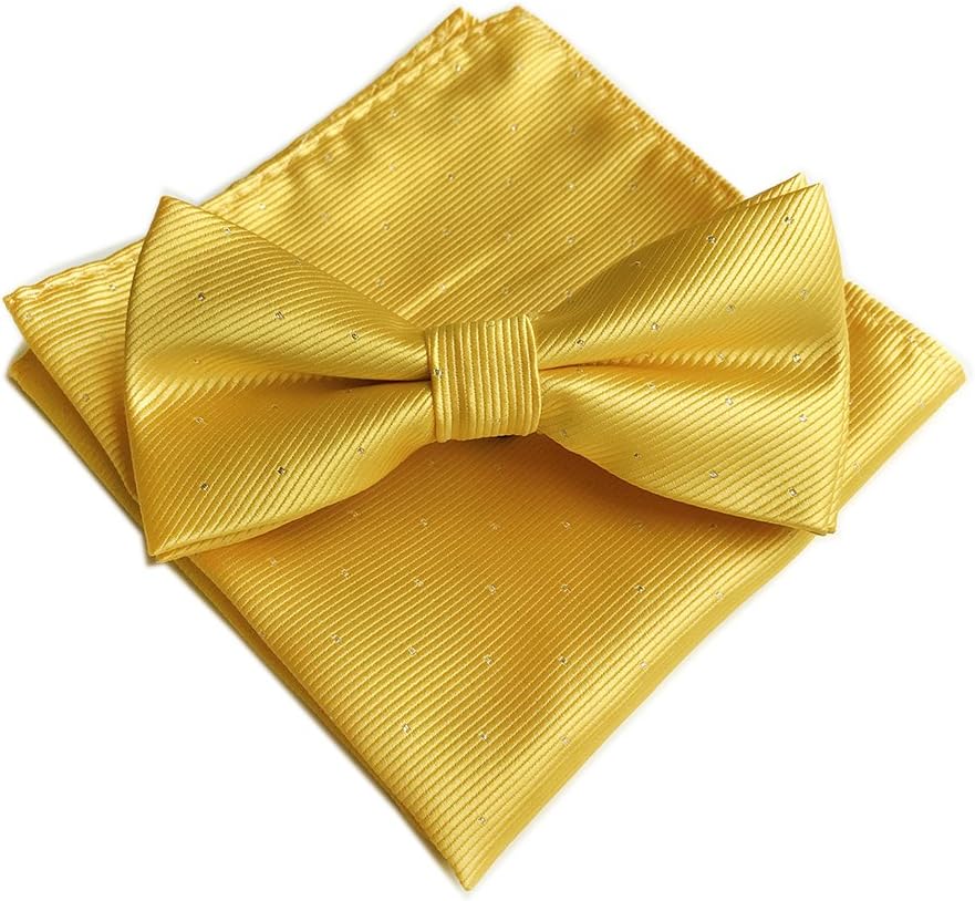 Secdtie Men's Micro Polka Dots Wedding Party Pre-tied Bow Tie Pocket Square Set