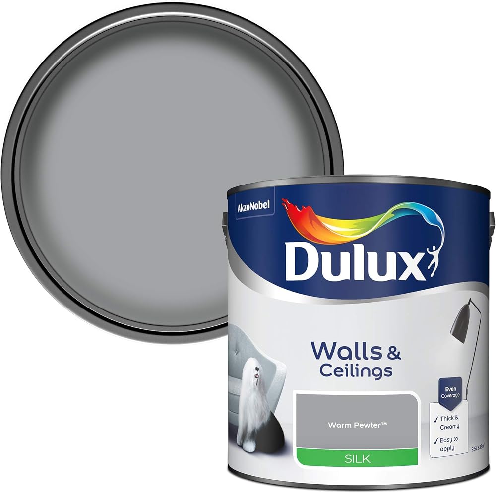 Dulux Silk Emulsion Paint For Walls And Ceilings Warm Pewter 2.5L