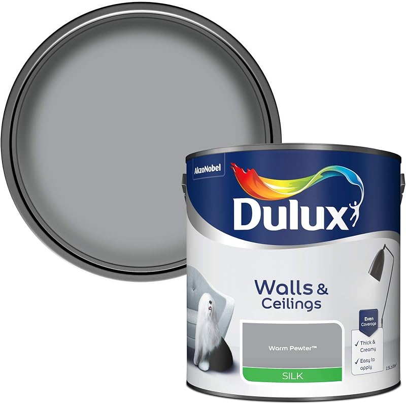 Dulux Silk Emulsion Paint For Walls And Ceilings Warm Pewter 2.5L