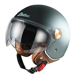 Pretoee Open Face Motorcycle Helmet, 3/4 Retro