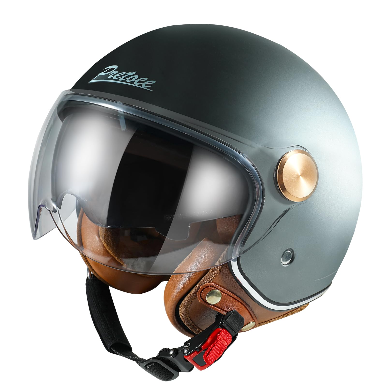 Pretoee Open Face Motorcycle Helmet, 3/4 Retro