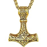 FaithHeart Viking Thor's Hammer Talisman Necklace for Men, Vintage Norse Mjolnir Amulet Pendant with Sturdy Wheat Chain, Stainless Steel Jewelry (Gift Box)