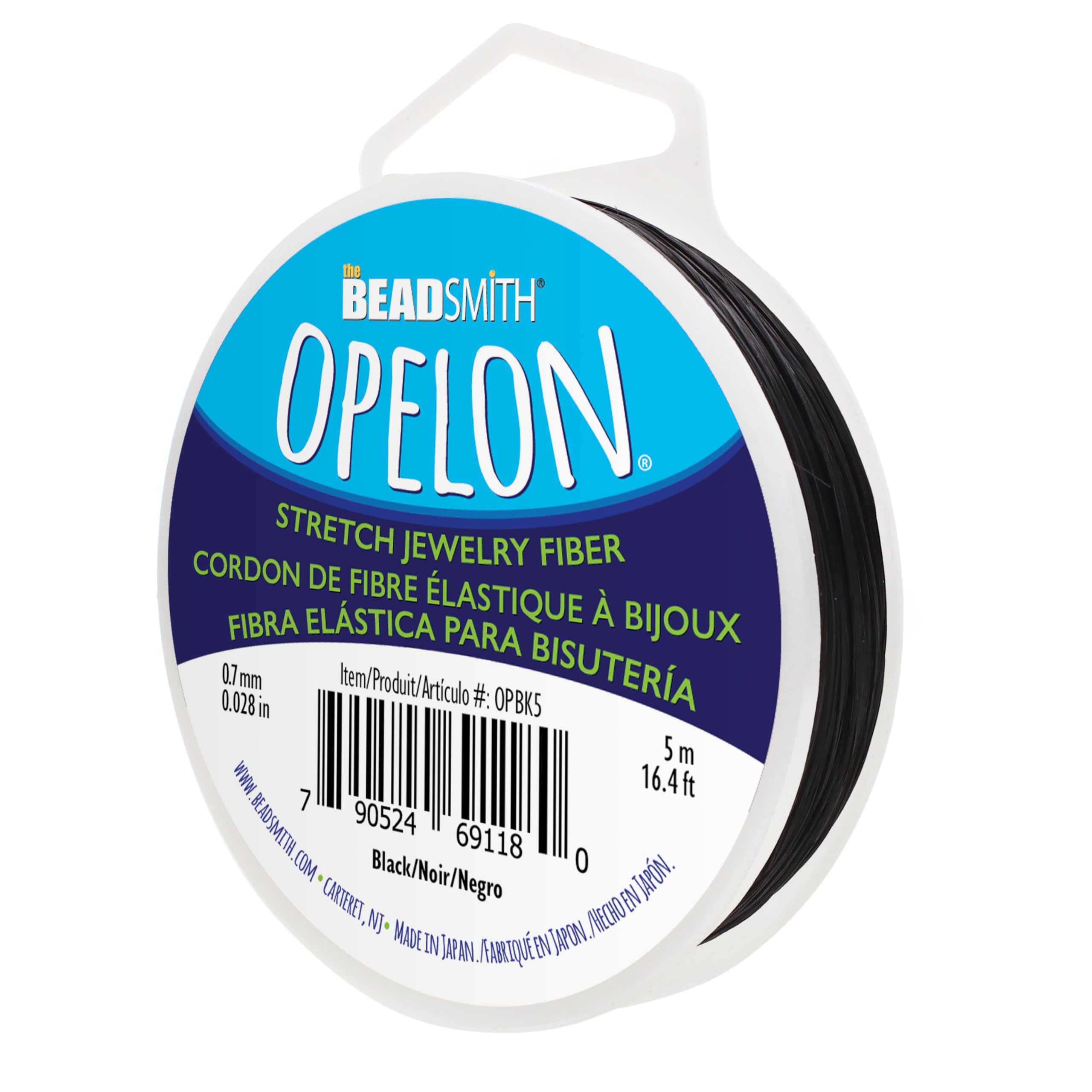 The Beadsmith Opelon Stretch Cord – Elastic Beading Fiber, Black, 0.7 mm Diameter, 5 Meters (16.4 ft) Spool — image 1