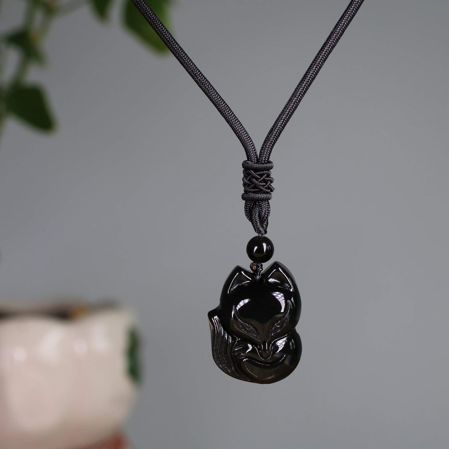 COAI Men’s Women’s Fox Pendant Black Obsidian Stone Necklace, Golden, 66 cm - Image 4