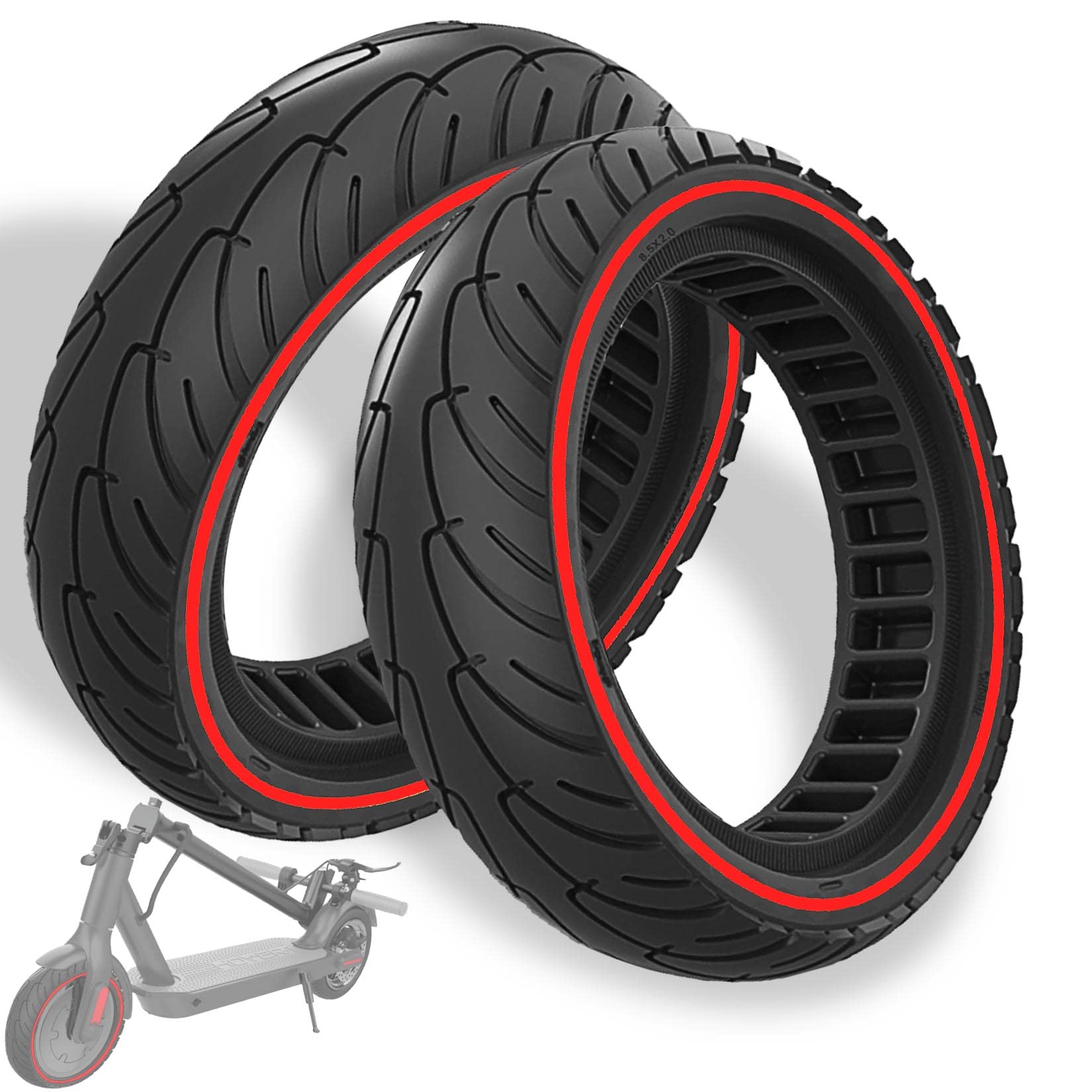 GLDYTIMES 8.5x2.0 Inch Scooter Tyre 8 1/2 x 2 50/75-6.1 Solid Tyre for Xiaomi Mi Pro2/ Pro/ M365/ AOVOPRO Electric Scooter, Replacement Front/Rear Explosion-proof Tire Red
