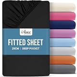 Aspire Homeware Single Fitted Sheet 25 cm Deep Black Hotel Quality