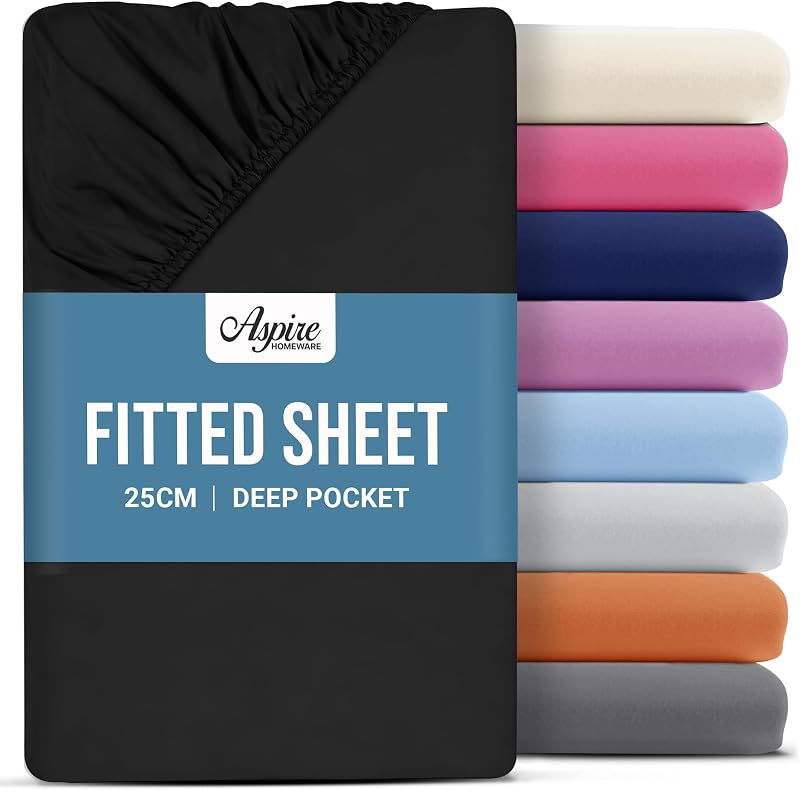 Aspire Homeware Single Fitted Sheet 25 cm Deep Black Hotel Quality