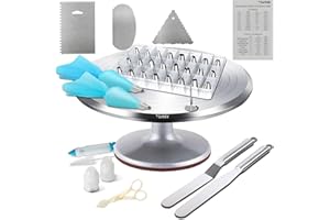 Cake Turntable Aluminum Alloy with Nozzles Piping Tips Set, 12" Rotating Cake Stand Decorating Kits with Stainless Steel Icin